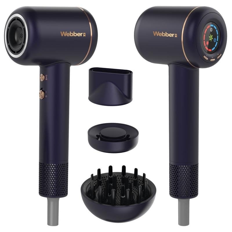 Secador de Pelo Iónico WEBBER 05HD-1698 1600W 3 Temperaturas 3 Velocidades Difusor y Concentrador Marina Oro