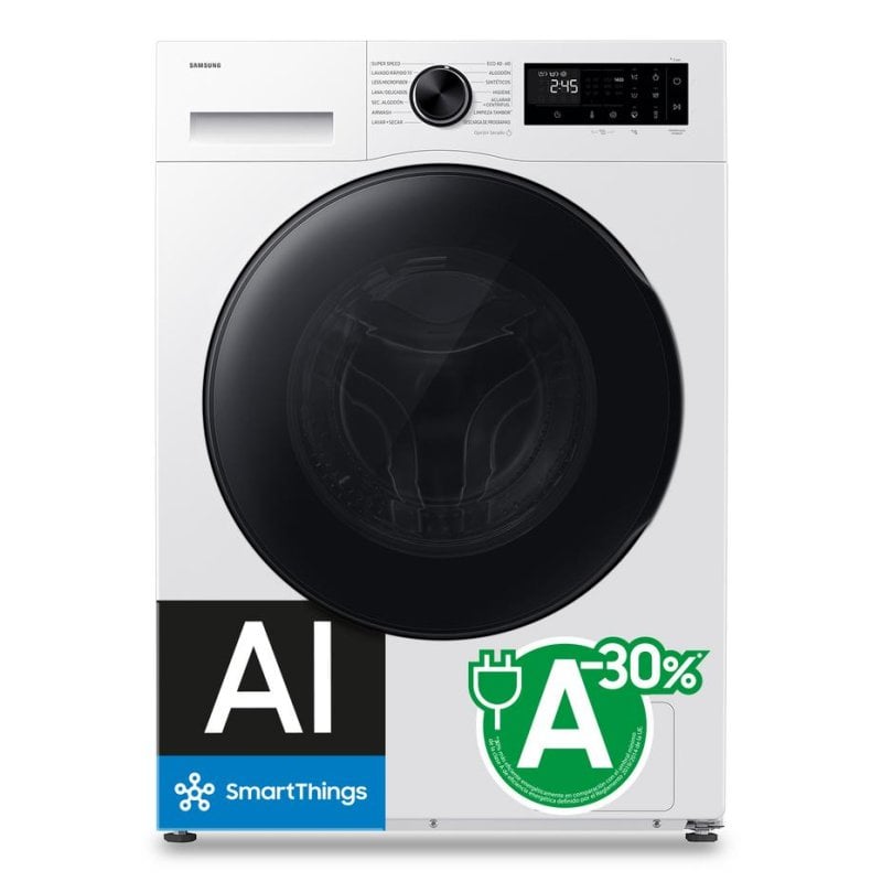 Lavasecadora Samsung 9kg A/D WD90HG5U34BEEC con AI EcoBubble y vapor