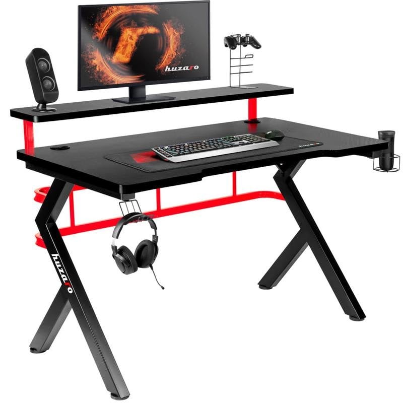 Mesa Gaming Huzaro Hero 116 cm Fibra de carbono con gestión de cables