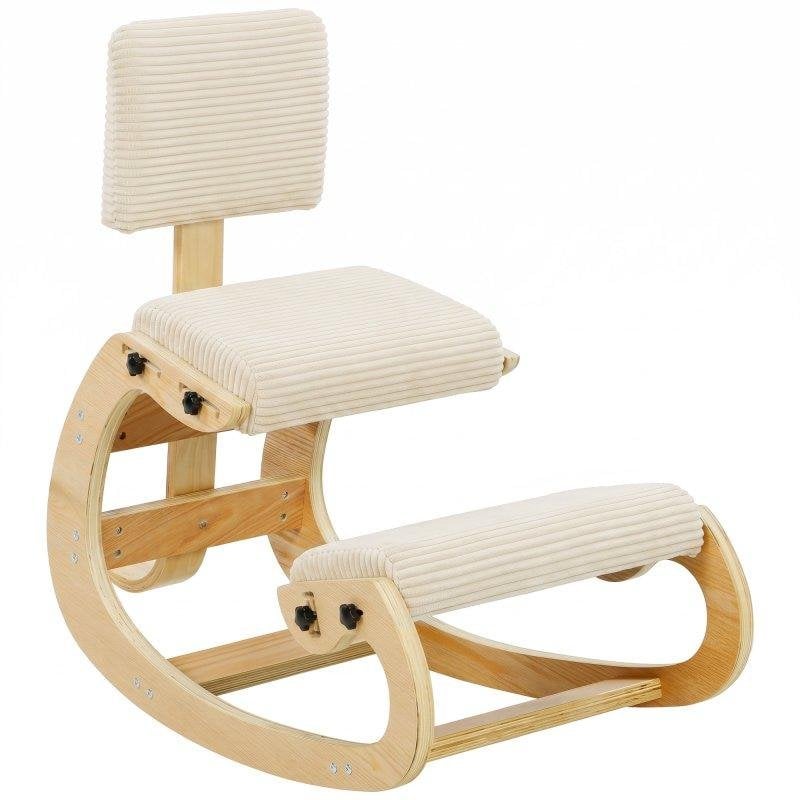 Silla ergonómica de rodillas Homcom pana crema madera abedul