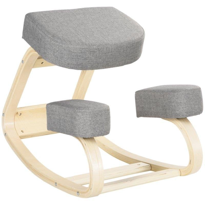 Silla ergonómica de rodillas Vinsetto con cojines acolchados y marco de madera gris