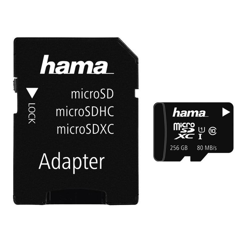 Tarjeta microSDXC Hama 256GB UHS-I Class 10 con adaptador SD negro