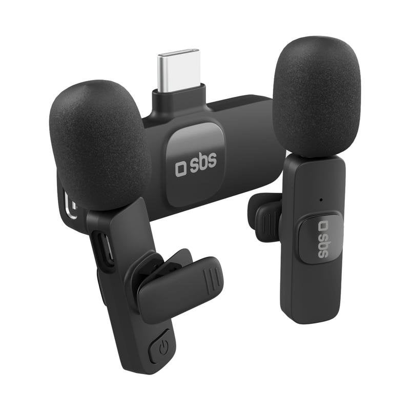 Micrófono SBS TEKIT2MICTYCBTK inalámbrico Bluetooth doble con receptor USB-C