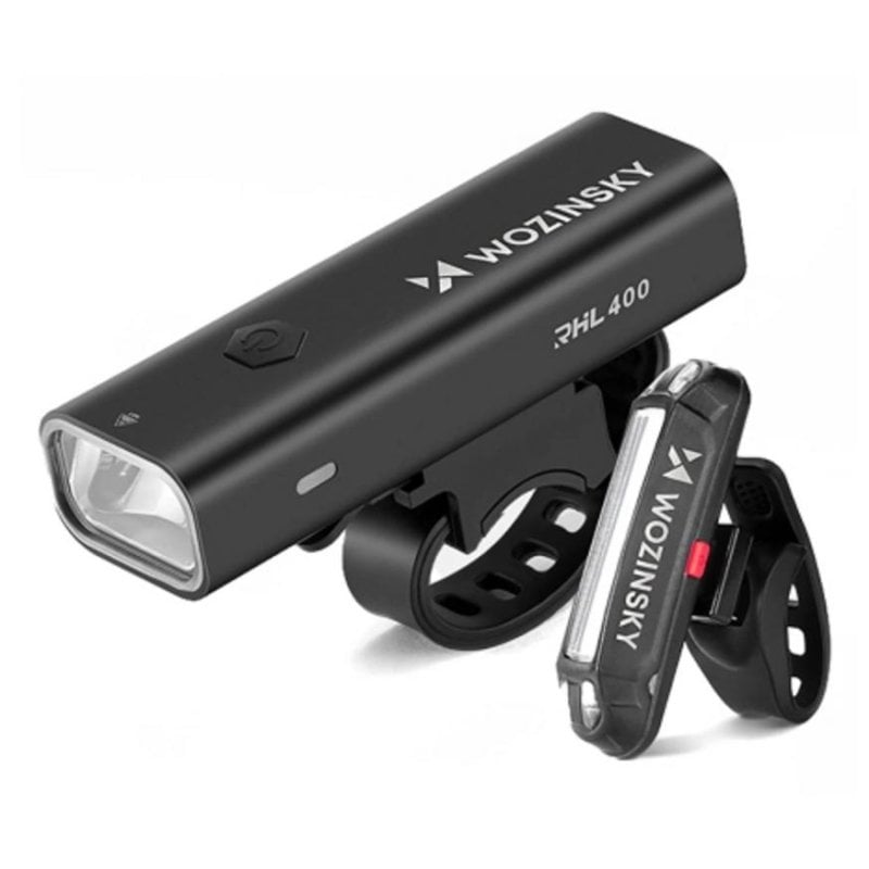Luz de bicicleta Wozinsky WSBLB2 set delantera y trasera LED 400 lm IPX6