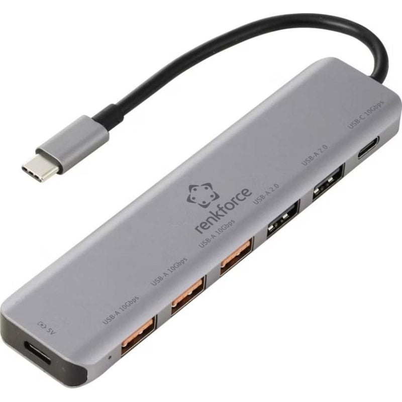 Hub Renkforce 7 puertos 10 Gbit/s RF-7465828 USB-C compacto gris