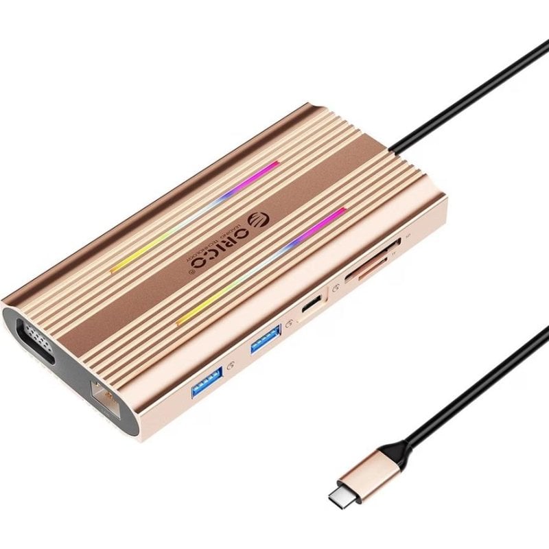 Hub USB-C Orico XDR 12 en 1 RGB 12 puertos USB-C con 100W PD