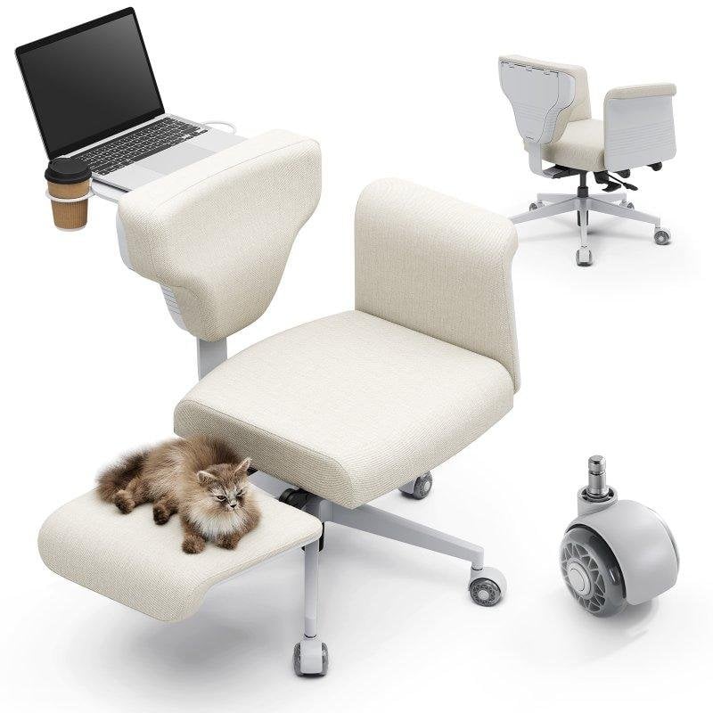 Silla Ergonómica Newtral Freedom-X-FF con Bandeja Portátil y Reposabrazos Ajustables Albaricoque