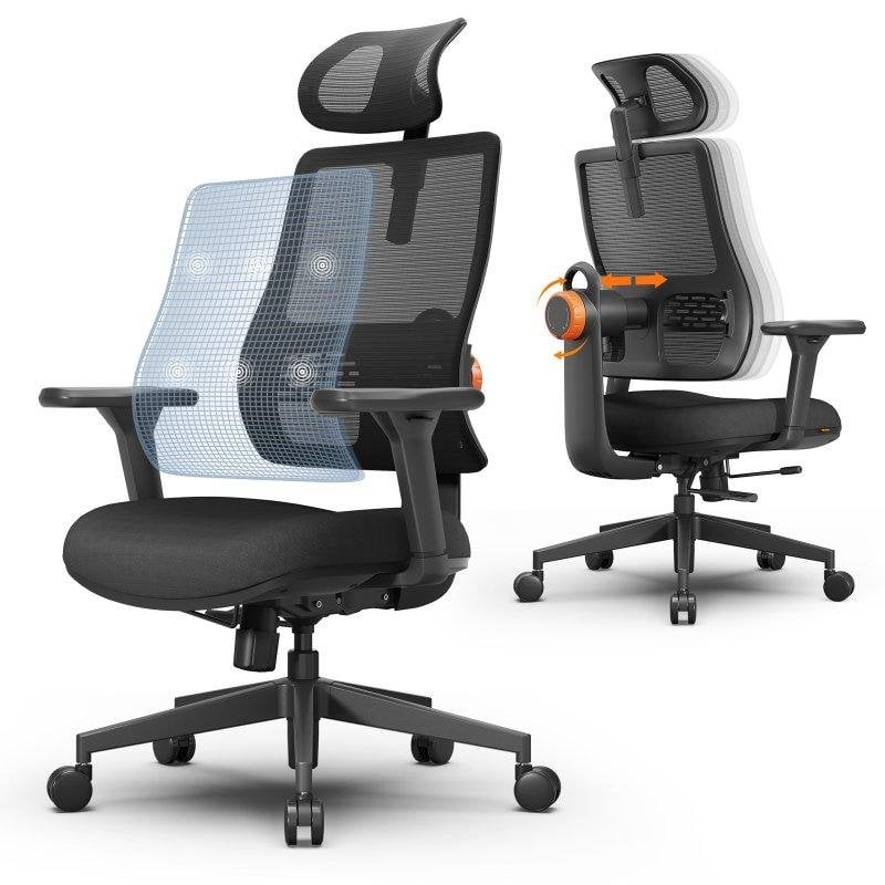 Silla Ergonómica Newtral MAGICH003 Soporte Lumbar Adaptativo Reposacabezas Ajustable Negro