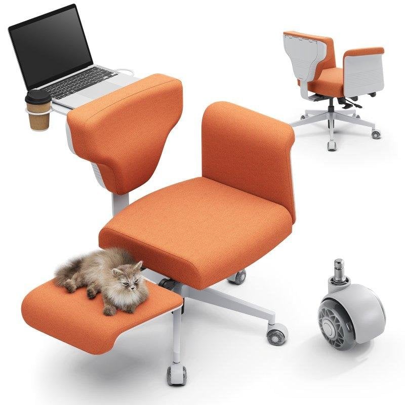 Silla Ergonómica NEWTRAL Freedom-X-FF Reposabrazos Ajustables Bandeja Portátil Naranja