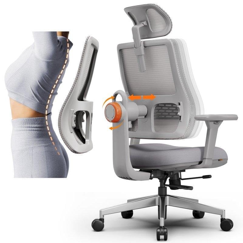 Silla de oficina Newtral MAGICH003 soporte lumbar adaptativo y reposabrazos 3D gris