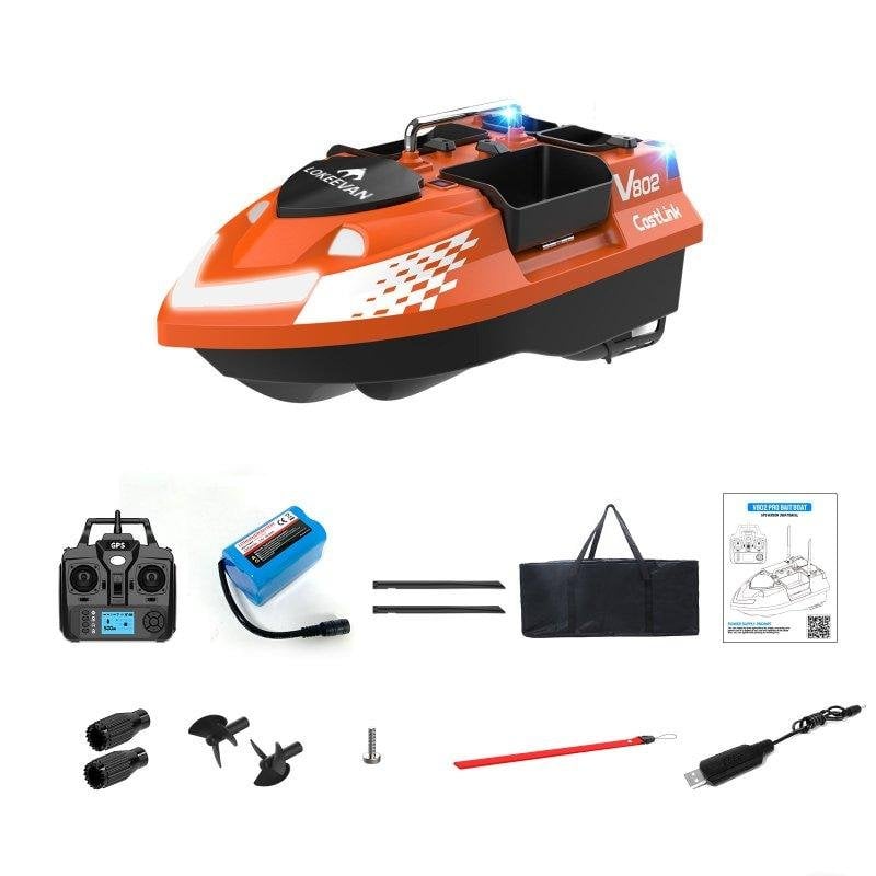 Barco cebador Lokeevan V802 Pro GPS BeiDou 4 compartimentos 500m naranja