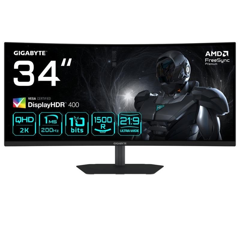 Monitor GIGABYTE G34WQC2 34" UltraWide Quad HD 200Hz VA Curvo FreeSync Premium HDR400 Altura ajustável