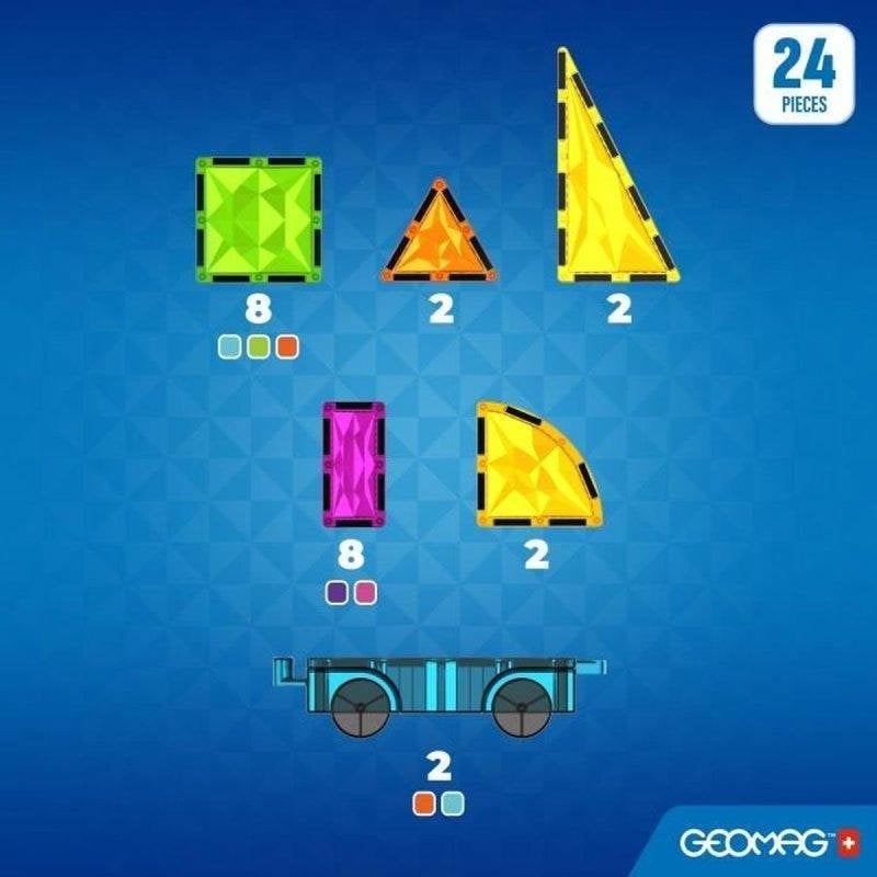 Geomag Tuiles magnétiques - Tiles Gems Vehicles - 24 pièces - Effet cristal - Dès 3 ans