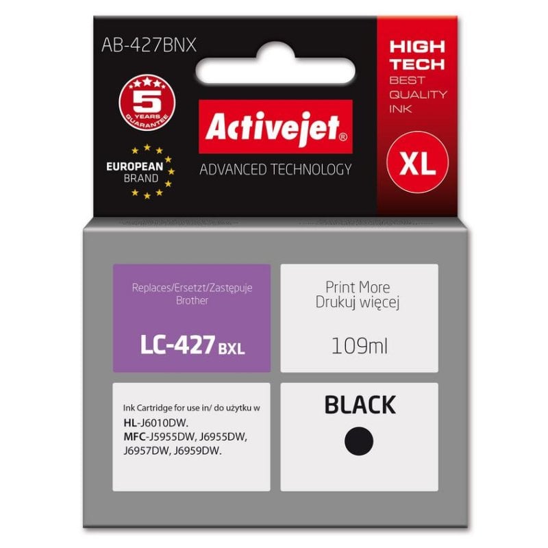 Cartucho de tinta Activejet AB-427BNX Negro 109 ml para impresoras Brother