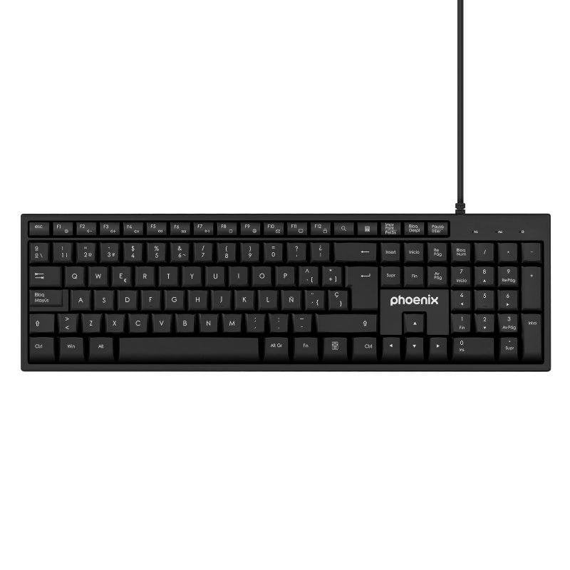 Teclado Phoenix K100 de membrana con 14 teclas multimedia USB negro Qwerty