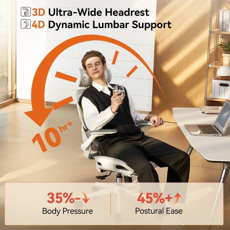 B100 Pro Chaise ergonomique – Soutien lombaire dynamique Accoudoirs 4D revêtus PU à design rabattable Appui tête 3D 36 5 cm Inclinaison 135° avec repose pieds Dossier mesh respirant 150kg max Neuf - vue 4