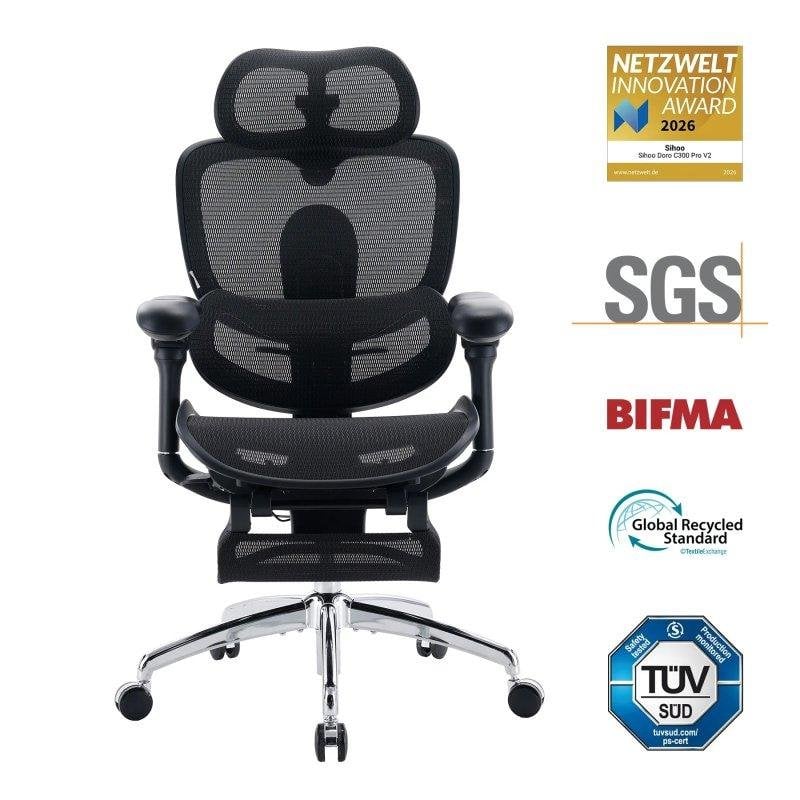 Doro C300 Pro V2 Chaise ergonomique – Soutien lombaire auto adaptatif 2.0 Dossier SynchroFlex Appui tête 3D large Accoudoirs 8D Inclinaison 135° Profondeur d'assise réglable Repose pieds 150 kg max Neuf - vue 4