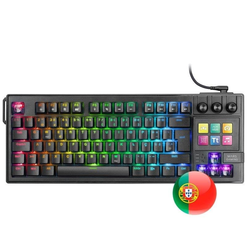 Tastatur Mars Gaming MK-MASTER TKL mechanisch SmartDeck LCD Hot-swap Portugiesisch