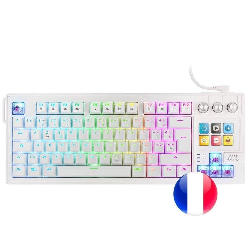 Clavier Mars Gaming MK-MASTER TKL blanc avec SmartDeck LCD et switches Hot-swap