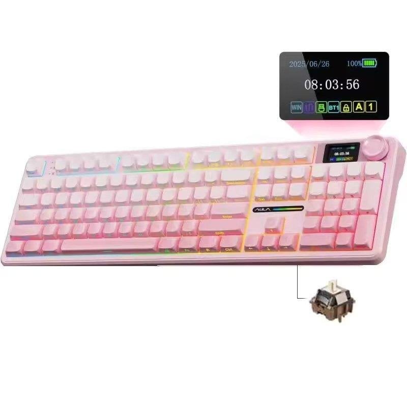 Teclado Autrucker F108 Pro mecánico inalámbrico Hot Swap RGB rosa
