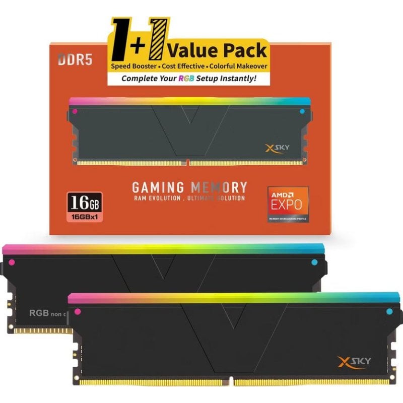 Memoria RAM V-Color Manta XSky 16GB 1x16GB DDR5 6000MHz CL28 RGB Negro AMD EXPO