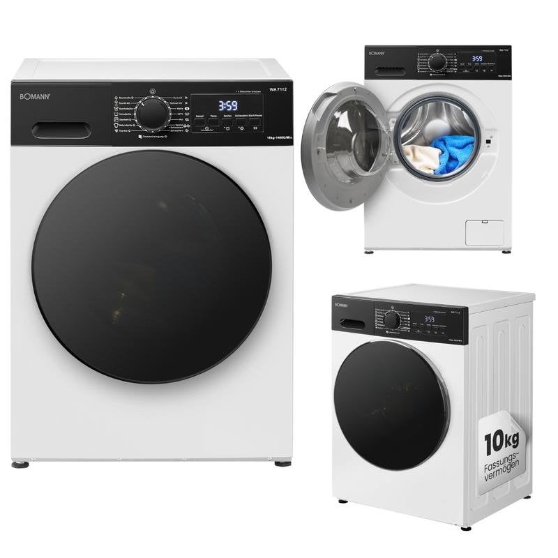 Lave-linge Bomann WA 7112 Hublot 10 kg 1400 rpm Classe A Blanc LED Inverter