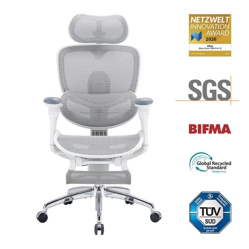 Doro C300 Pro V2 Chaise ergonomique – Soutien lombaire auto adaptatif 2.0 Dossier SynchroFlex Appui tête 3D large Accoudoirs 8D Inclinaison 135° Profondeur d'assise réglable Repose pieds 150 kg max Neuf - vue 4