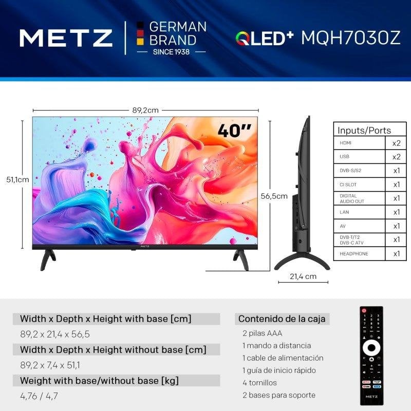 TV Metz QLED 40MQH7000Y 40 Full HD 60Hz Smart TV Google TV HDR10 Dolby Digital Plus