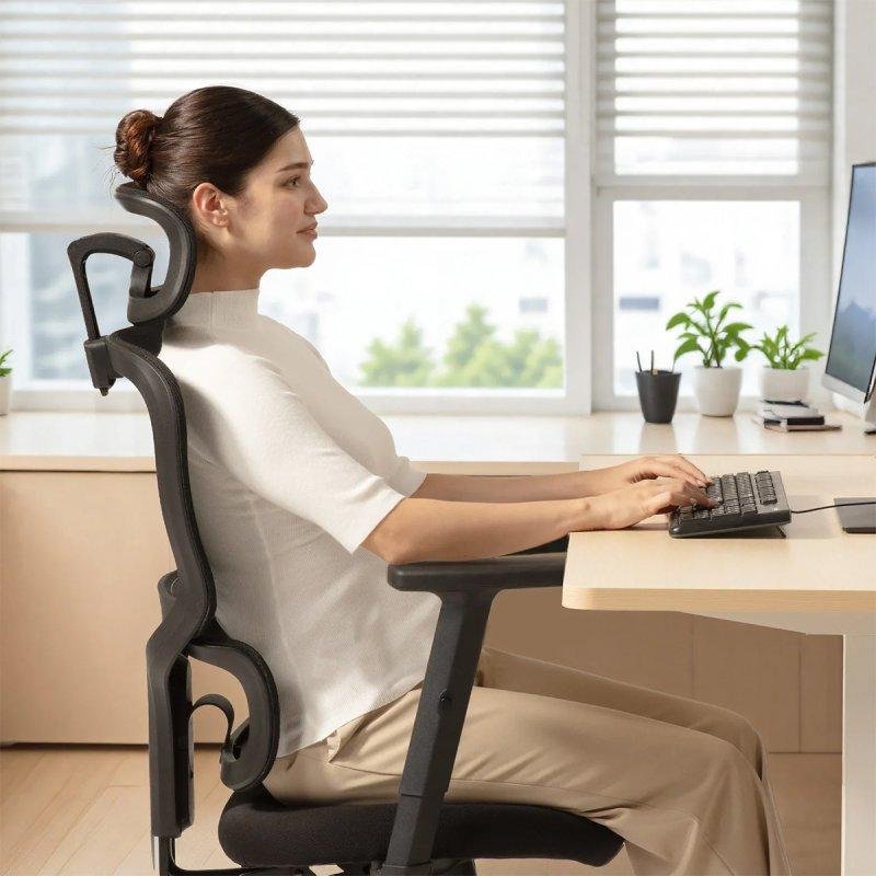 SIHOO Chaise de bureau ergonomique Chaise de bureau réglable avec soutien lombaire 3D dynamique dossier en mesh respirant appuie tête réglable et accoudoirs en PU pour bureau à domicile - vue 2