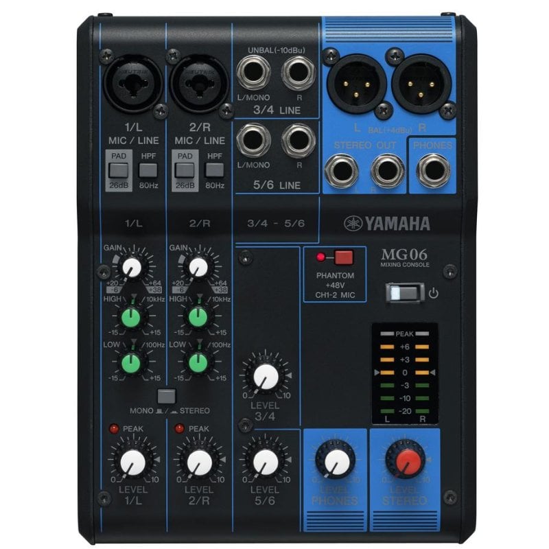 Mezclador de audio Yamaha MG06 6 canales 12 W Negro