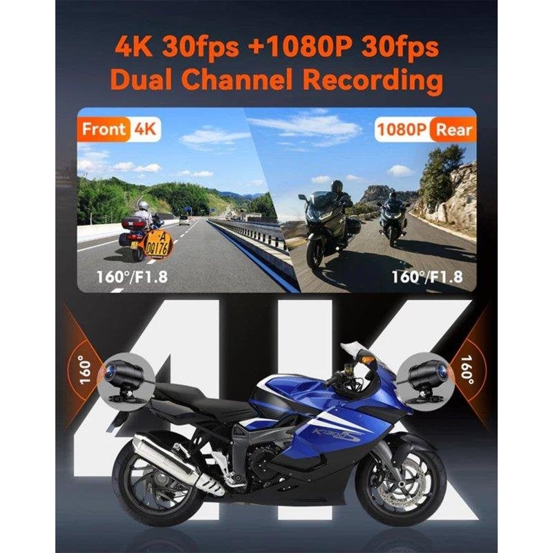 Dashcam de moto Vantrue F1 4K + 1080P, WiFi 5GHz IP67 GPS