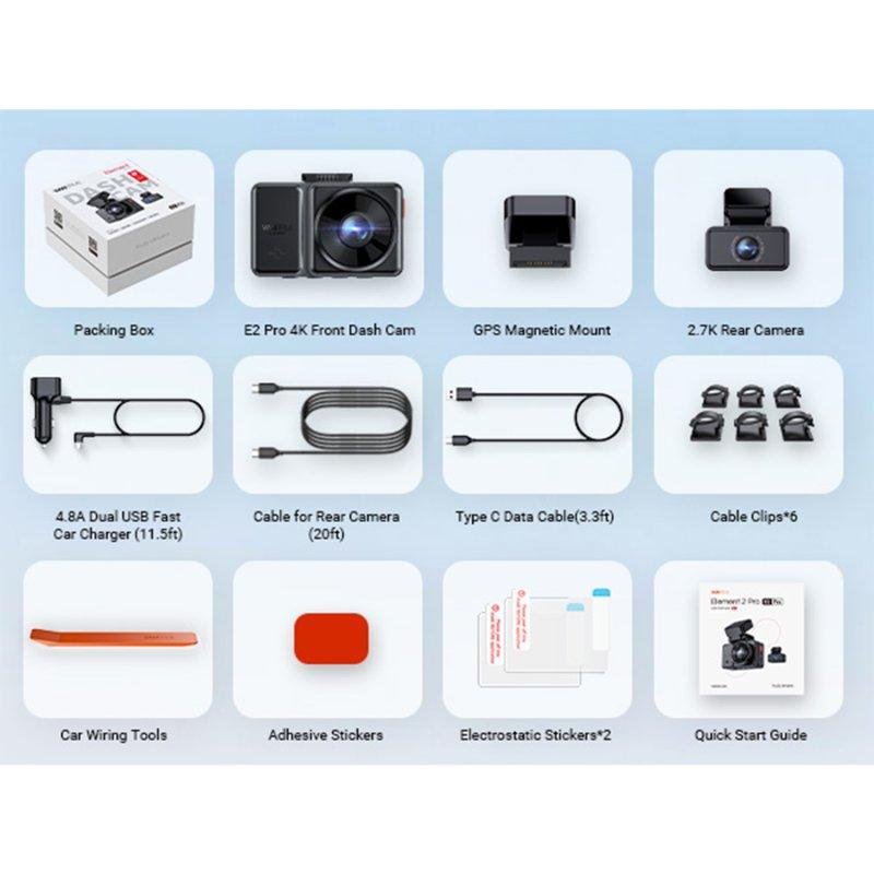 Vantrue E2 Pro Dash Cam avant et arrière, caméra arrière améliorée 2,5K, caméra de tableau de bord 4K+2,5K pour voitures,WiFi, GPS, vision nocturne, mode stationnement 24H,IPS 2,45, prise en charge 1TB - vue 1