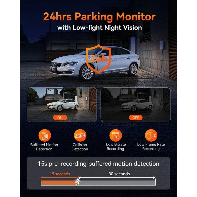 Vantrue E3 Dashcam 3 canaux 2.7K avec WiFi GPS Bluetooth SOS et vision nocturne Neuf - vue 4