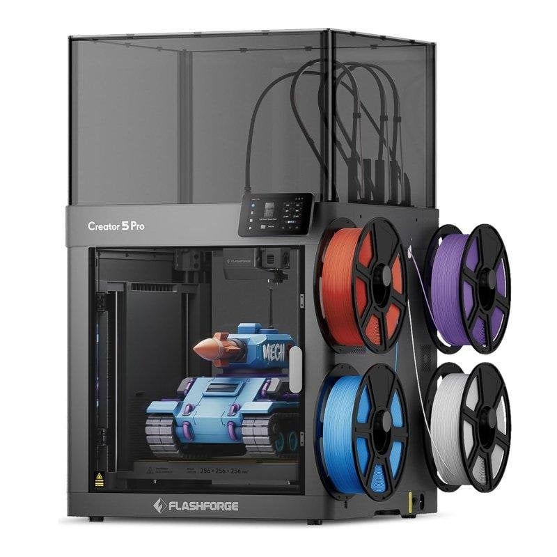 Flashforge Creator 5 Pro Imprimante 3D – 4 têtes indépendantes sans purge changement FlashSwap en 7s vitesse 600 mm/ chambre chauffante 65 °C filtration HEPA13 + actif calibrage automatique systèmes Neuf - vue 5