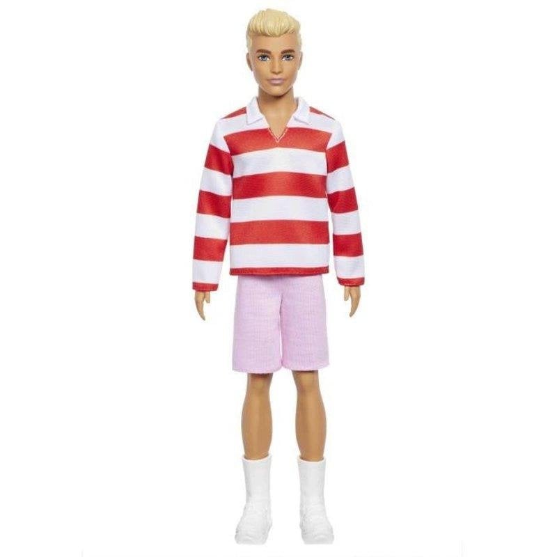 Poup a Ken Fashionistas Barbie Polo riscas vermelhas e brancas