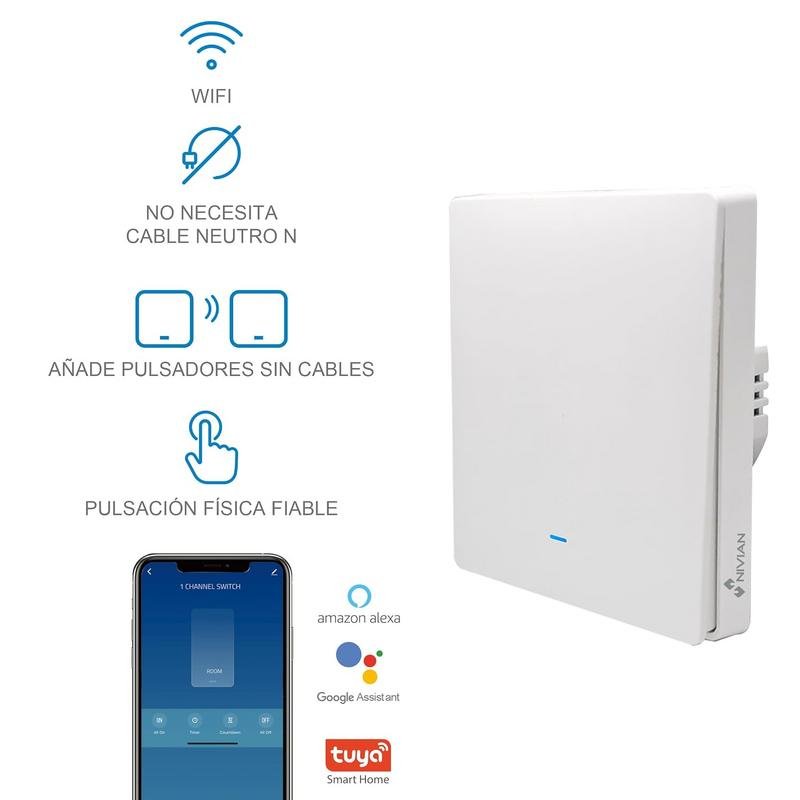 Intelligenter Schalter Nivian NVS-WALLSWITCH-101EASY-WR WiFi Kompatibel Tuya