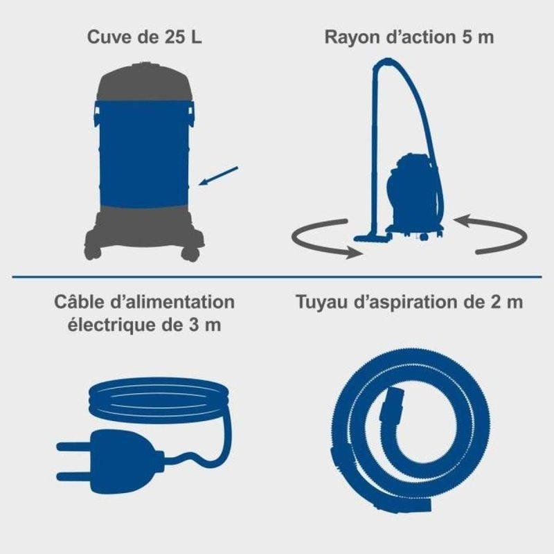 Aspirateur Poussière et Eau Scheppach Vc25 1200W 25L Fonction Soufflage