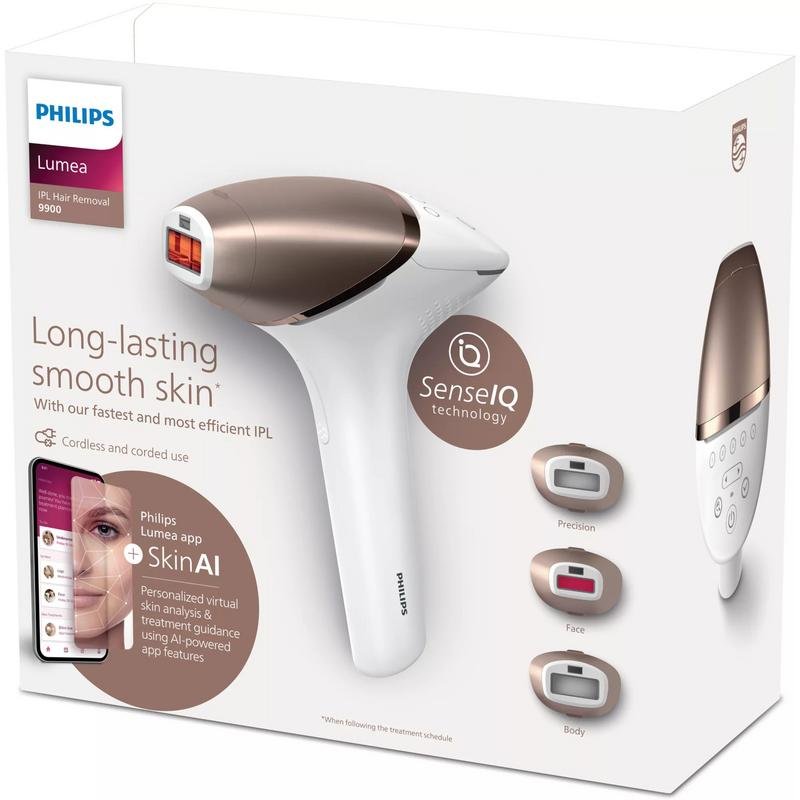 Épilateur Lumière Pulsée Philips Lumea 9900 BRI973/00 sans Fil 5 Niveaux 3 Têtes SkinAI