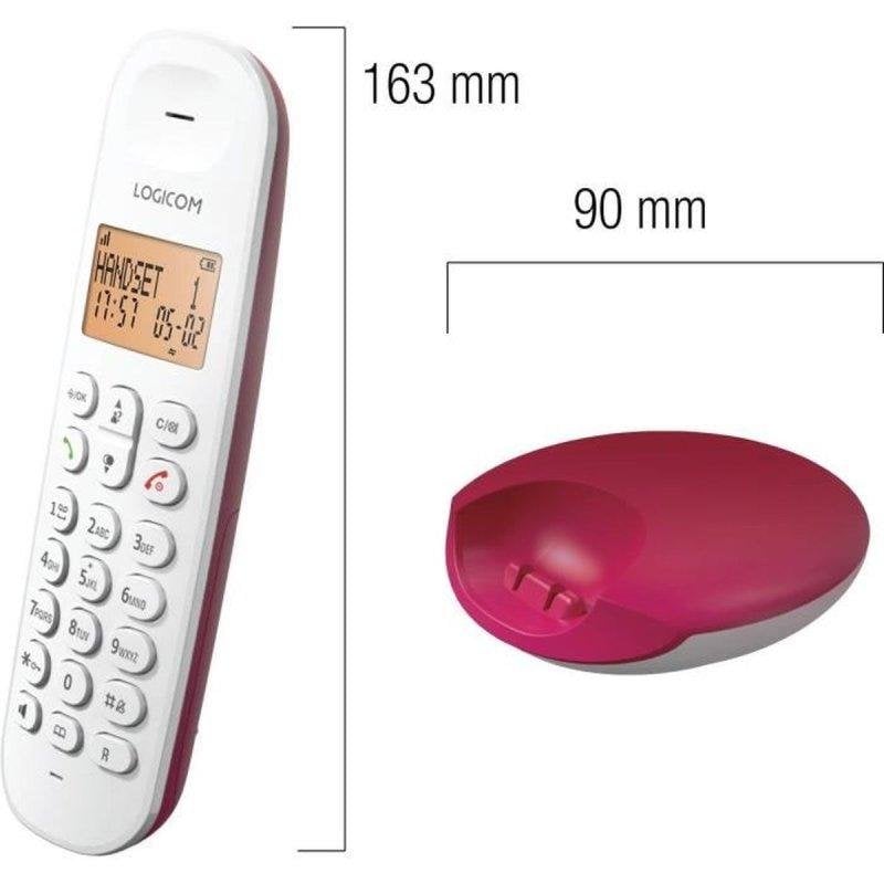 Logicom Iloa 150 Téléphone Sans Fil DECT Framboise Mains Libres LCD Rétroéclairé