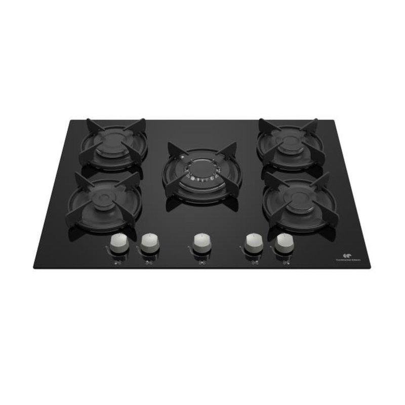 Gasherdplatte Continental Edison 5 Brenner Glas schwarz mit elektrischem Zunder