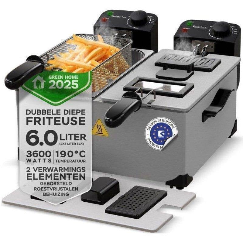 Friteuse Turbotronic DF-2 Duo Double Panier 2 x 3L 3600W Acier Inoxydable