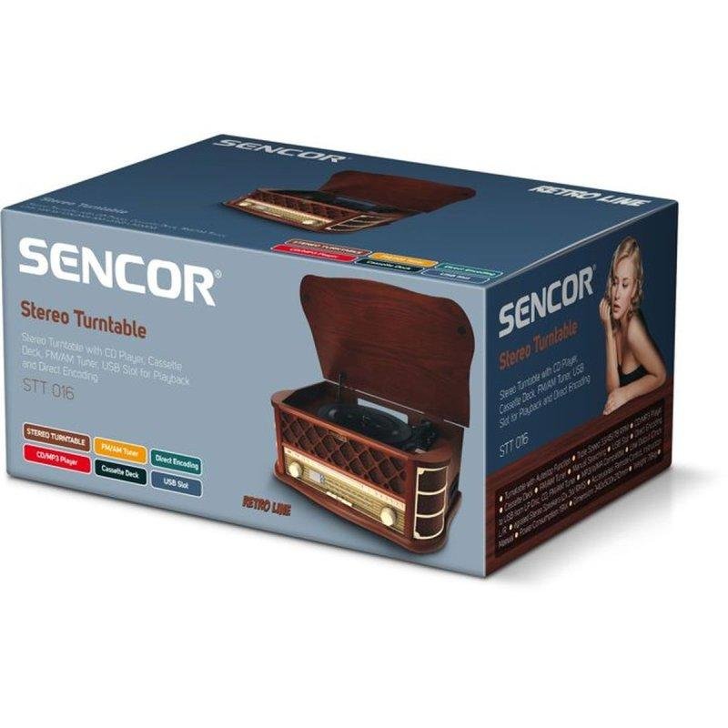 Plattenspieler Sencor STT 016 6W RMS Direktantrieb CD Kassette USB Radio AM/FM Braun