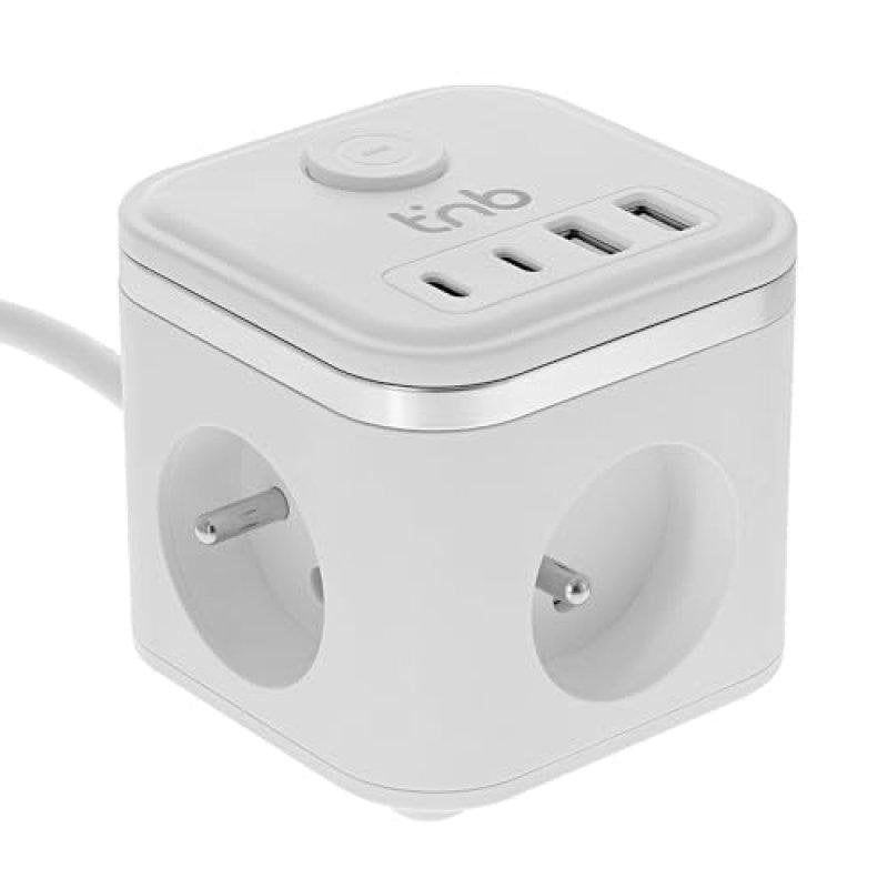 TNB Multiprise secteur Cube 7 en 1 avec interrupteur 3 prises secteur 2x USB A et 2x USB C - vue 1