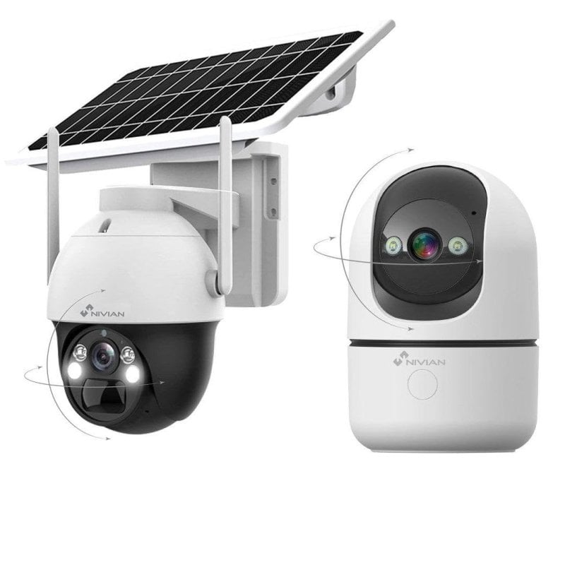 Pack Nivian Cámara Solar 360º 4G SIM incluida + Cámara 2K Visión Nocturna Interior