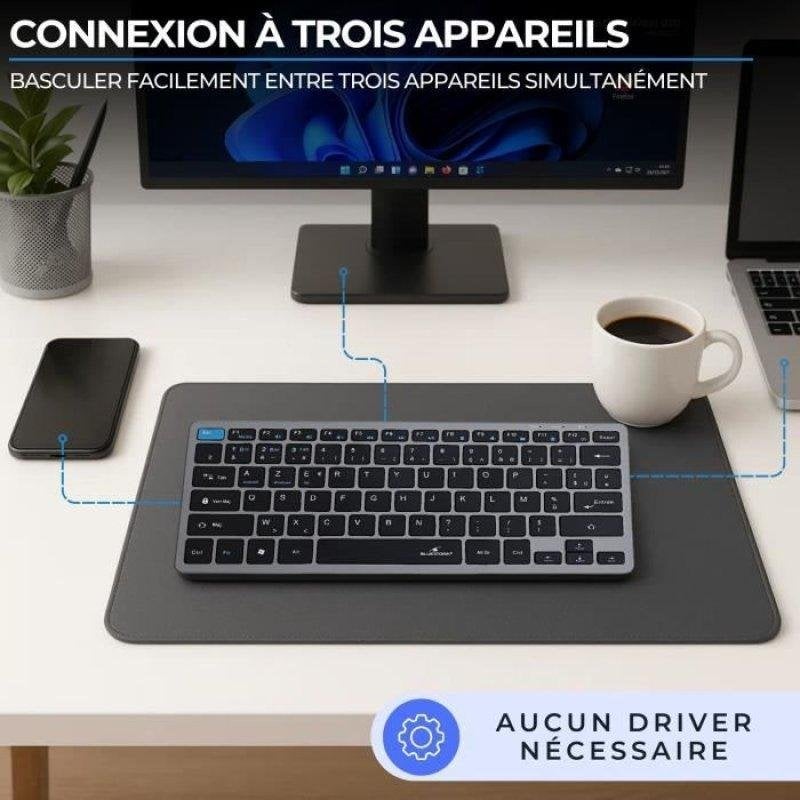 Ensemble Sans Fil Bluestork Pack Mini V2 – Clavier AZERTY Compact, Souris 1600 DPI, Rechargeable - vue 6