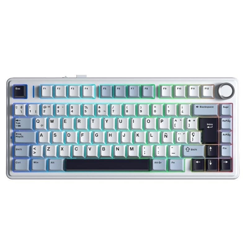 Teclado Aula F75 Magnético Compacto Tri-modo Reaper Azul Branco Preto
