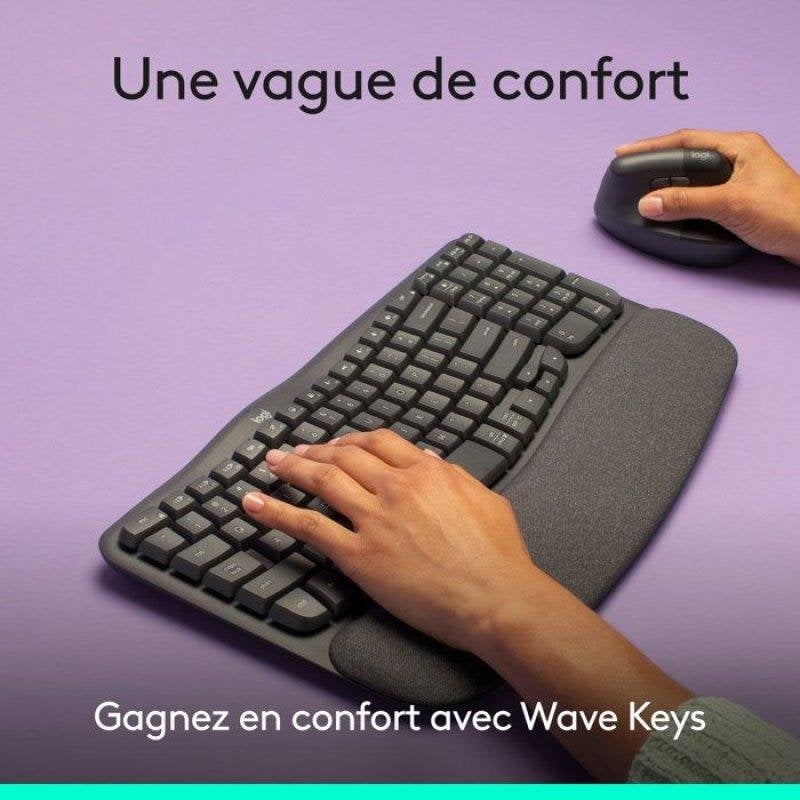 Clavier Logitech Wave Keys Inalámbrico Ergonomique AZERTY Bluetooth Blanc