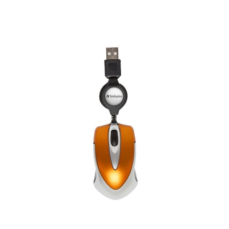 Souris Verbatim Go Mini USB 1000 DPI Orange avec câble rétractable