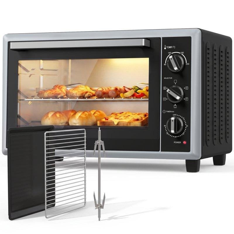 Horno sobremesa Homcom 46L 58,1cm con convección y asador giratorio negro