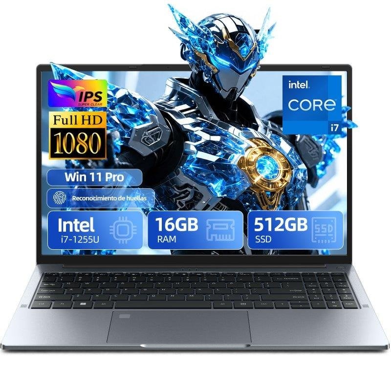 Portátil INTECHNE 15.6" Intel Core i7-1255U 16GB Windows 11 Pro 512GB SSD Inglés US pantalla Full HD